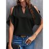 2026 Summer New V-neck Elegant Short-sleeve Fashionable Off-shoulder Women's Solid Color Top
