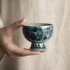 Antique Style Blue White Ceramic Tea Cup Landscape Master Bowl with Crackle Glaze for Gongfu Tea Home Decor