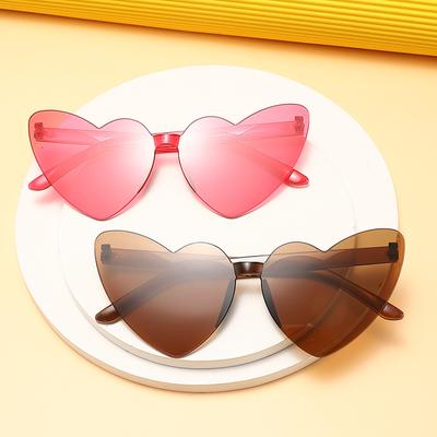 Amazon Thin Peach Heart Sunglasses Jelly Color Rimless Heart-Shaped One-Piece Glasses Candy Color Love Sunglasses