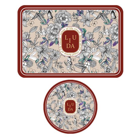2Pcs Vintage Flower Placemat Waterproof Heat-Resistant Non-slip PVC Heat Insulation Rectangle Round Dining Table Protection Decoration