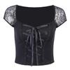 Women Vintage Gothic Slim Fit Lace Mesh Splicing Square Collar  Sexy Top