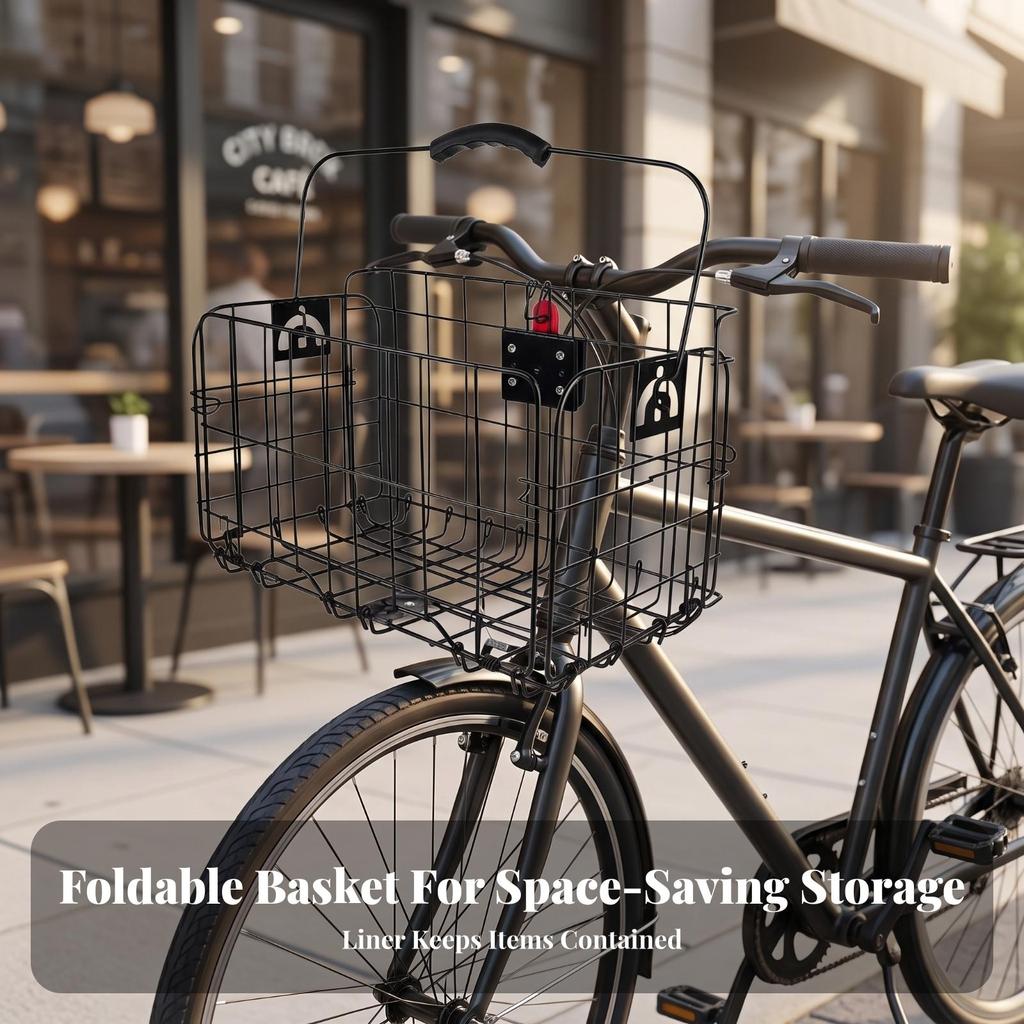 Foldable Folding Bike Basket with Mounting Plate Heavy-Duty