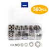 Stainless Steel Flat Washers Assortment, 360 Pieces, 8 Sizes, Kit with Storage Box, Portable for  , Home Repair Workshop, General Use
