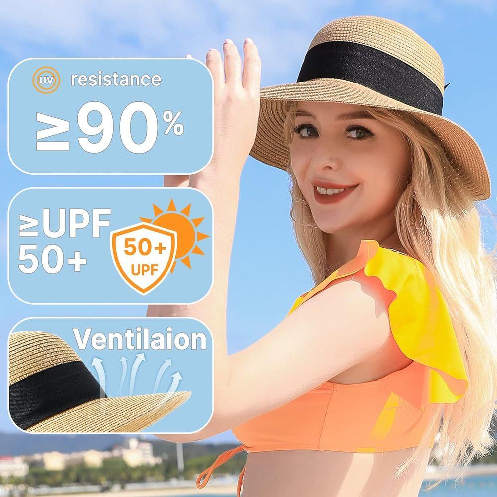 Packable Wide Brim Sun Hat with UPF 50+ UV Protection for Women - Ideal for Summer Beach Wear