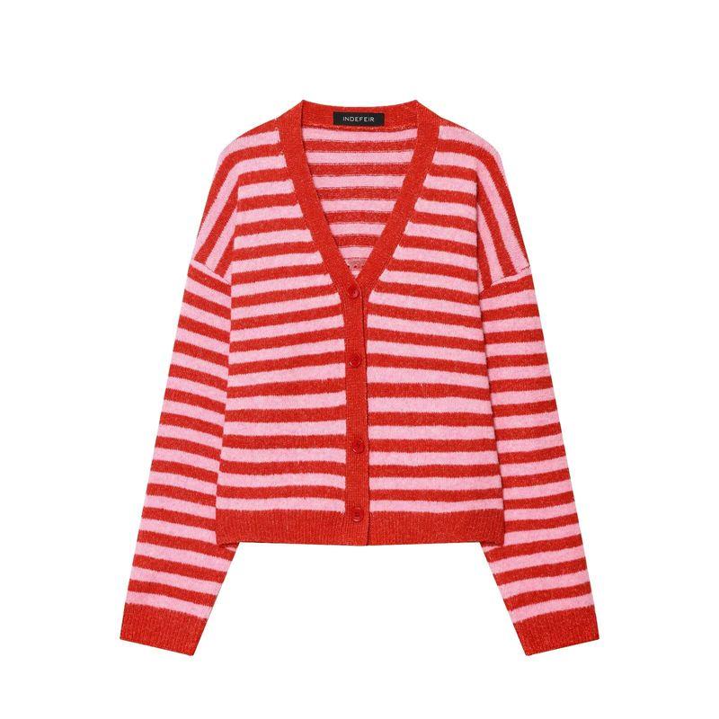 Za New Fall Women's Clothing 2025 Fashion Wind Stylish Fashion V Neck Stripes Loose Knitted Cardigan Outwear