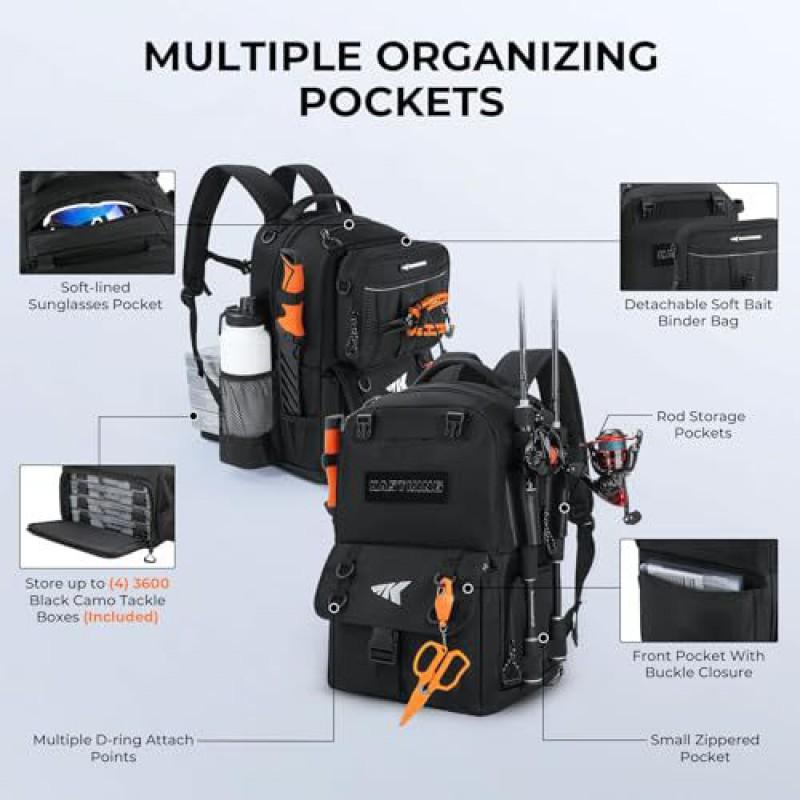 Multi-Compartment Fishing Backpack Outdoor Spinning Rod Storage Waterproof Oxford Fabric Camo Hiking Gear Bag