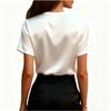 Women's Round Neck, Stylish and Casual, Solid Color Satin Short-sleeved Top.