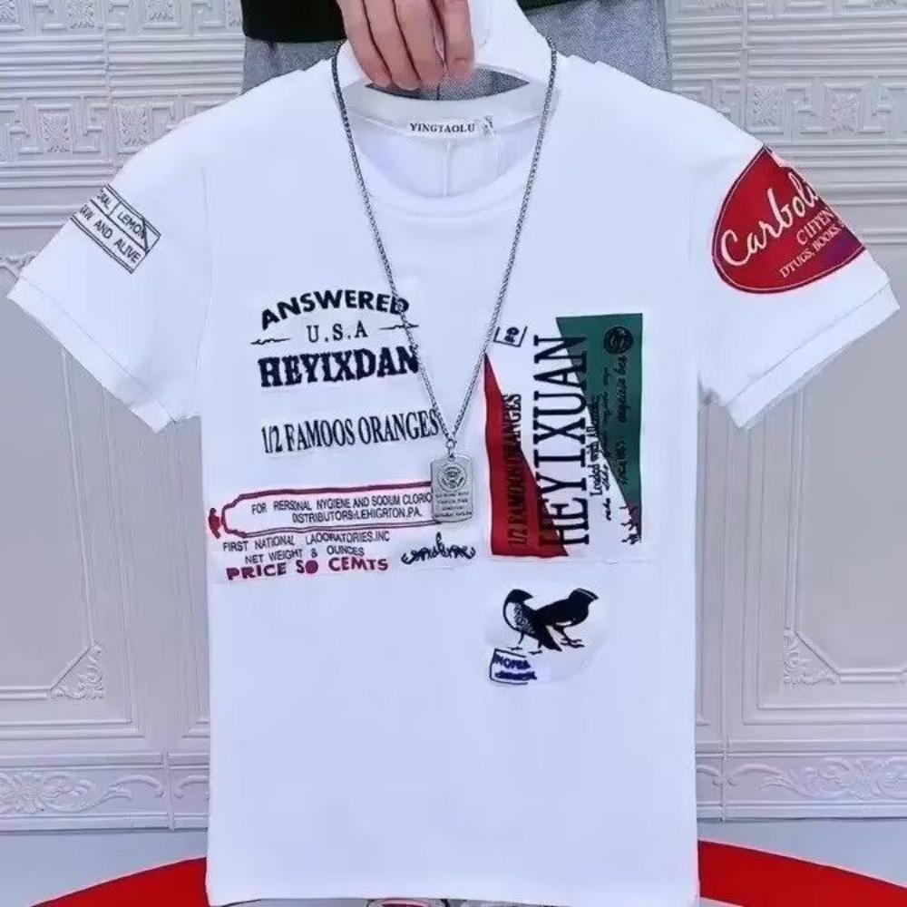 Новая летняя мужская футболка из чистого хлопка с принтом модная повседневная и универсальная трендовая футболка S белый 1509₽