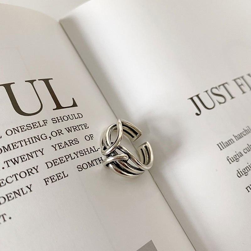 925 Sterling Silver Trendy Width Surface Knot Winding Thai Silver Color Ring Vintage Open Finger Ring For Women Jewelry S-R740