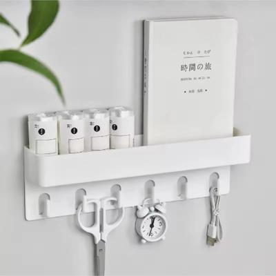 Prateleira de armazenamento de parede com bandeja e 6 ganchos para correspondência, talheres, armazenamento de banheiro, ferramentas de escritório, material de estudo e armazenamento de lanches
