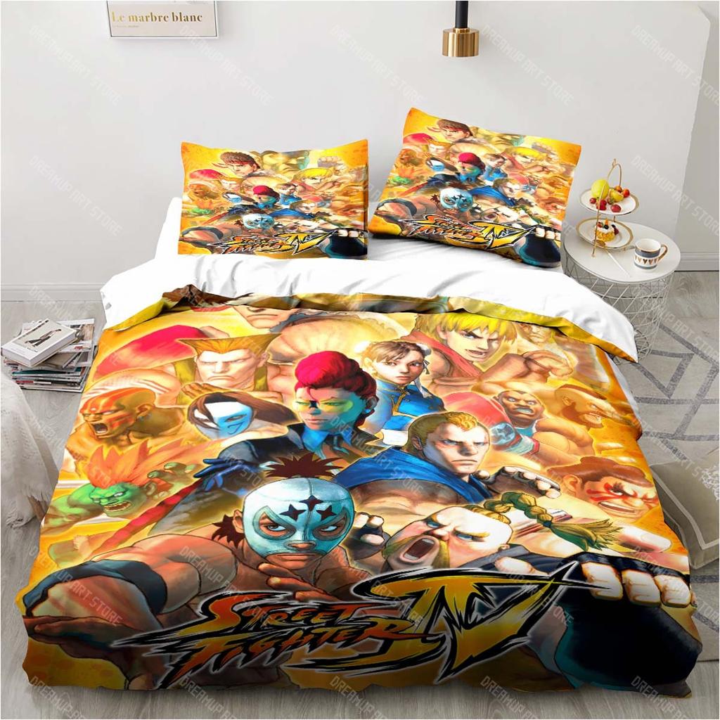 3D Street Fighter Retro Game Bedding Pillowcase Quilt Cover Single Piece Bedding Three-piece Set Single and Double Bedspread
