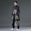 Winter new double-layer dragon pattern trench coat cotton and linen printed disc-buckled cardigan loose stand-up collar Chinese style coat