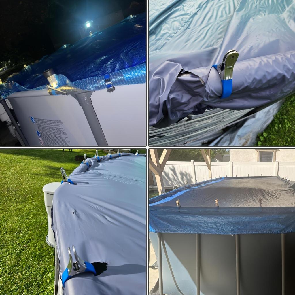 6pcs Durable Stainless Steel Pool Cover Clips with Blue Plastic Handles - Heavy-Duty, Windproof Spring Clips for Secure Ground Pool Covers