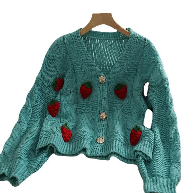 Autumn and Winter Women's Sweater Loose Strawberry Knit Cardigan Cute Knit Jacket