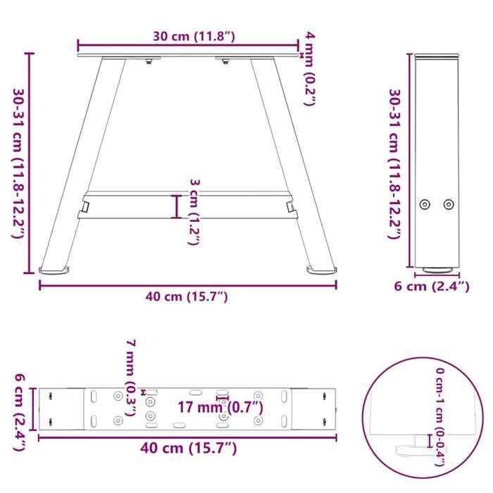 VidaXL Pieds de table basse en forme de A, 2 pièces, 40 x (30-31) cm, acier 4012815