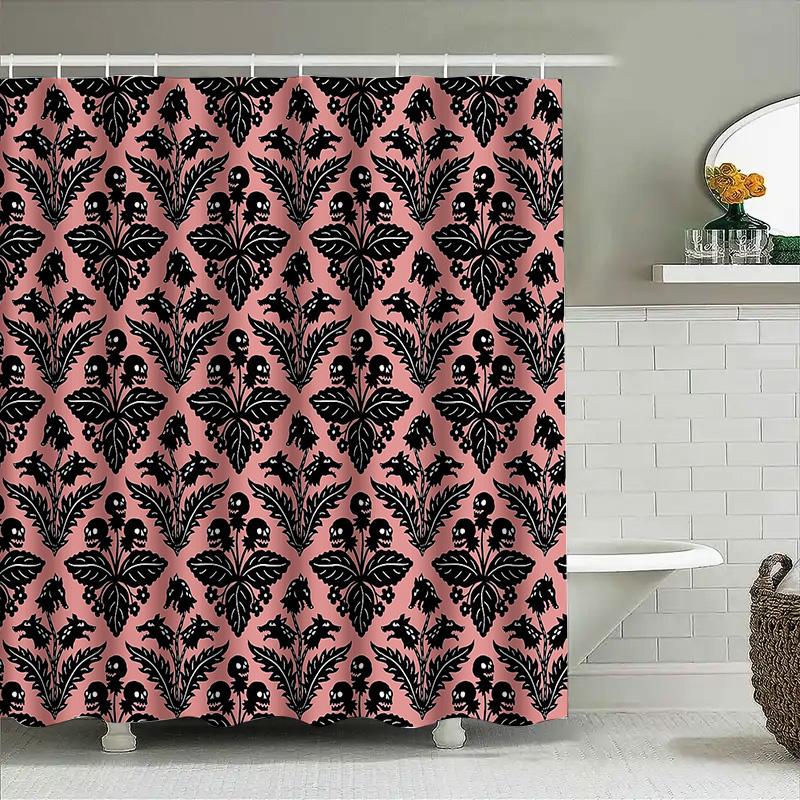 Gothic Floral Shower Curtain Vintage Dark Damask Pattern Bathroom Decor Elegant Black Backdrop Waterproof Washable Home Textile