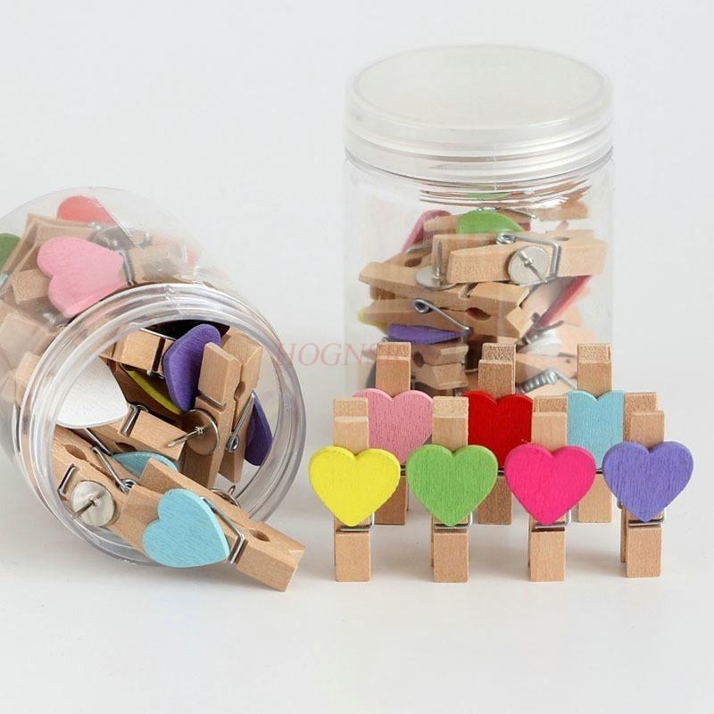 20pcs Love wood clip, push pin, colorful creative cork message board decoration, photo wall fixing nail