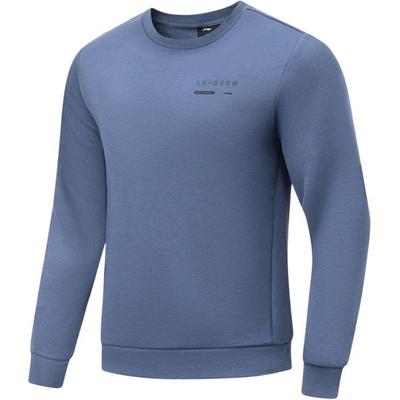 Li Ning Comfortable Simple Letter Round Neck Pullover Sweatshirt Men Sweatshirt Gray Indigo AWDTA69-4
