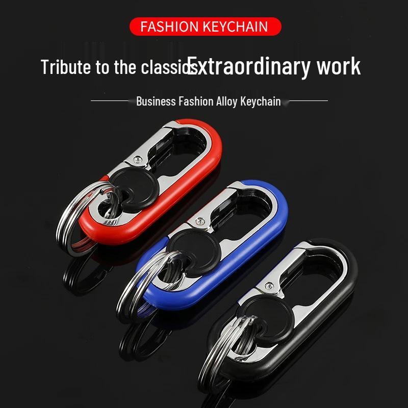 Omeida Unisexowy Stopowy Brelok do Kluczy Samochodowych z Podwójnym Kółkiem i Funkcją Zawieszania na Pasku – Personalizowany Wisiorek Brelokowy na Prezent