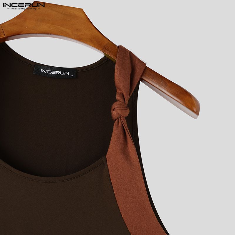INCERUN Men Sleeveless Stitching Casual Fitted Tank Tops Basic Undershirts