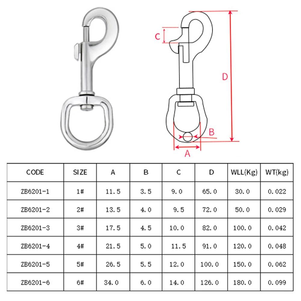 304/316 Stainless Steel Swivel Eye Bolt Spring Snap Hook 65/72/82/91/100/126mm Marine Diving D Ring Snap Hooks With Swivel