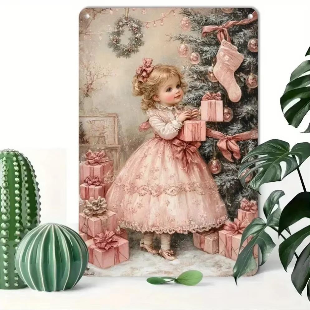Vintage Shabby Chic Christmas Tin Plates Retro Metal Art Cozy Decor for Homes Bars Festive Spaces