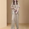 Women Vintage Wide Leg Trousers Suits Casual Patchwork Blouse Pants Sets 2PCS Loose Suit Plus Size