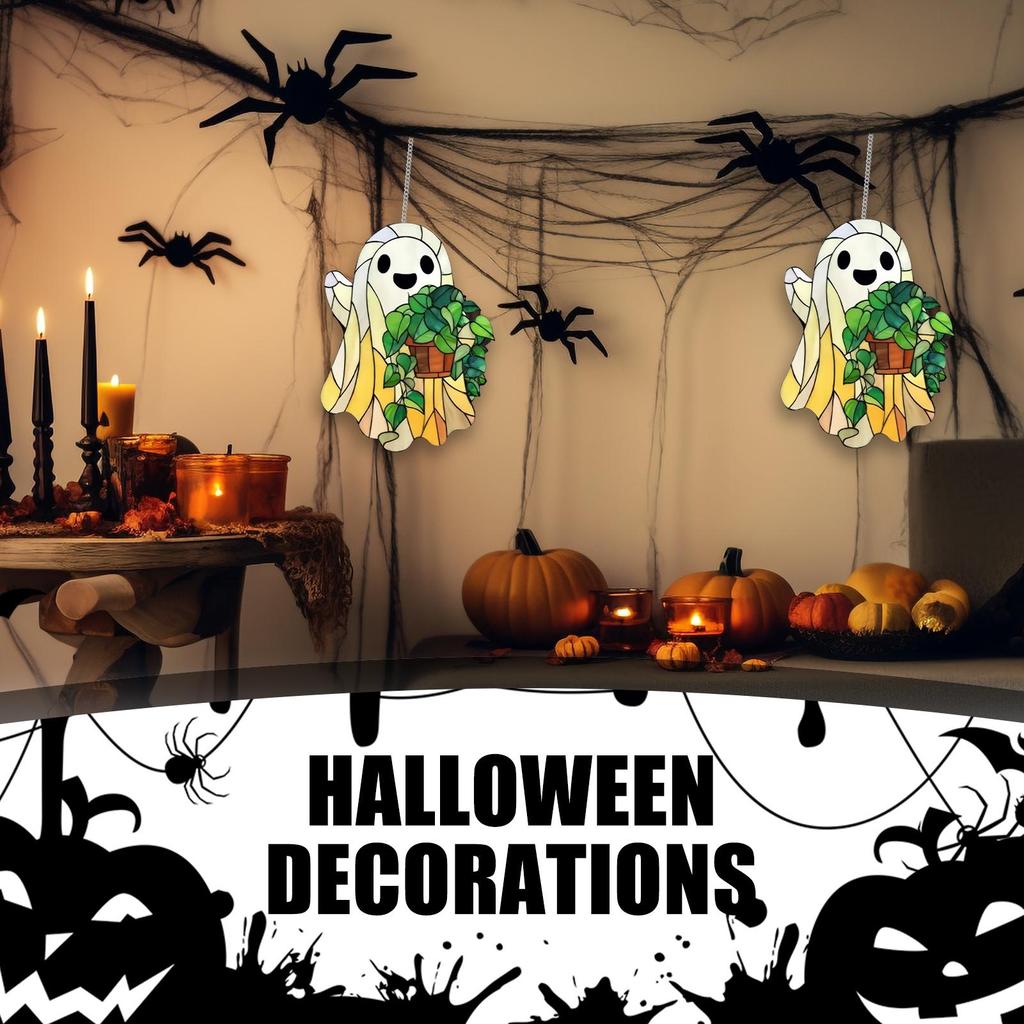 Halloween Ghost Stained Glass Ghost Decor 2D Cute Spooky Pendant Sun Catcher For Window Decor Indoor Outdoor Holiday Crafts