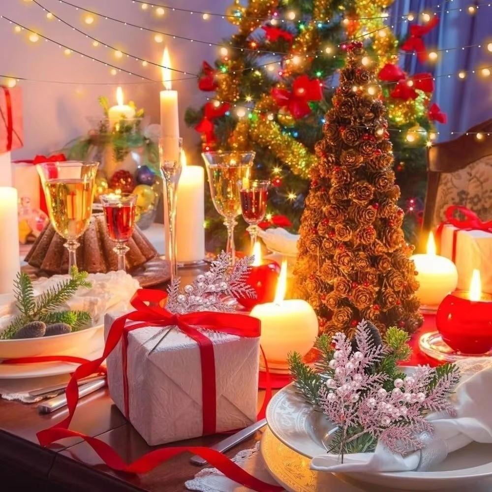 5Pcs Glitter Artificial Pine Plants Solid Color Fake Plants  Desktop Living Room Decor