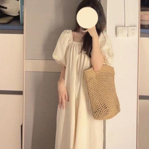 

French retro premium short-sleeved pajamas women s summer style pure cotton bubble sleeves loungewear nightgown XXL