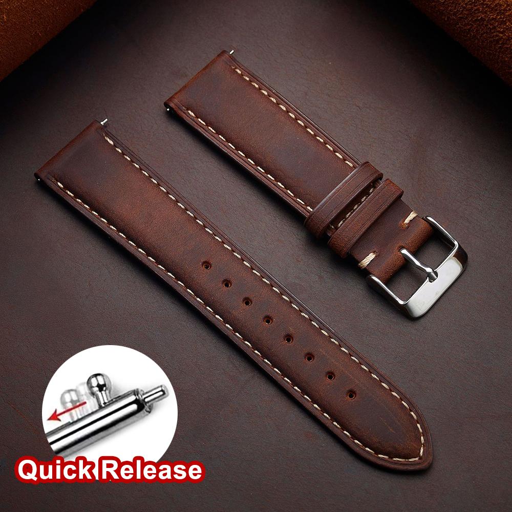 Armband aus Rindsleder 14mm 16mm 18mm 20mm 22mm 24mm Retro Dunkelbraun Schnellverschluss Uhrenarmband für Samsung Galaxy Watch 8/7/6/5/4