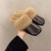 Women's Furry Mules Slippers Casual Outside Wear Flat Bottom Comfortable Baotou Half Slipper Plush Warm Winter New Cotton Slides