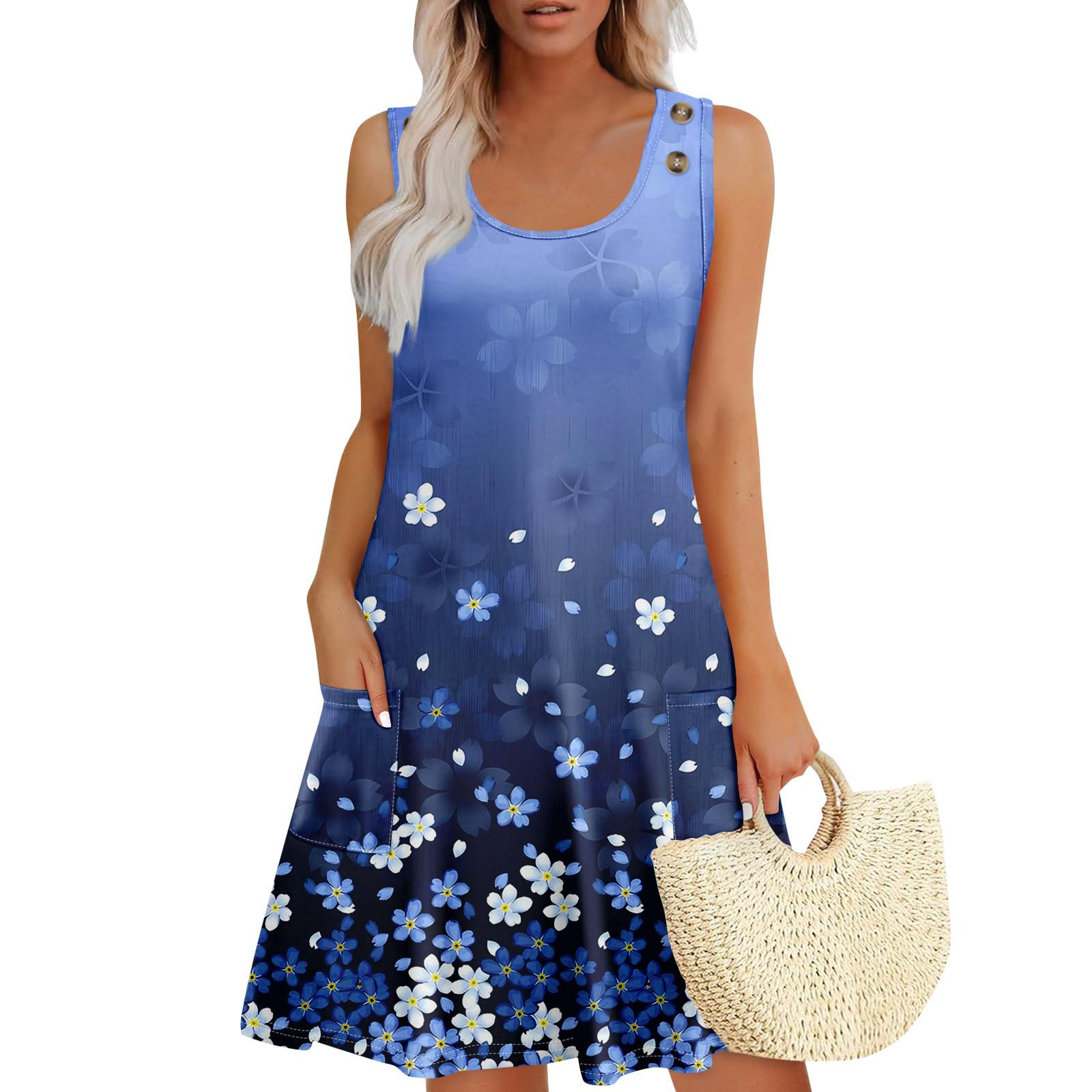 

Літні сукні для жінок Пляжні футболки без рукавів у стилі бохо без рукавів Сарафани-майки з кишеньковими рукавами M