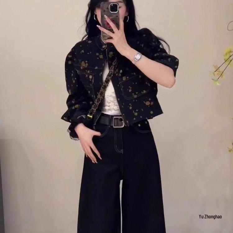 Women's Retro Floral Print Denim Jacket: Spring/Autumn 2026 Short Style, Casual & Chic