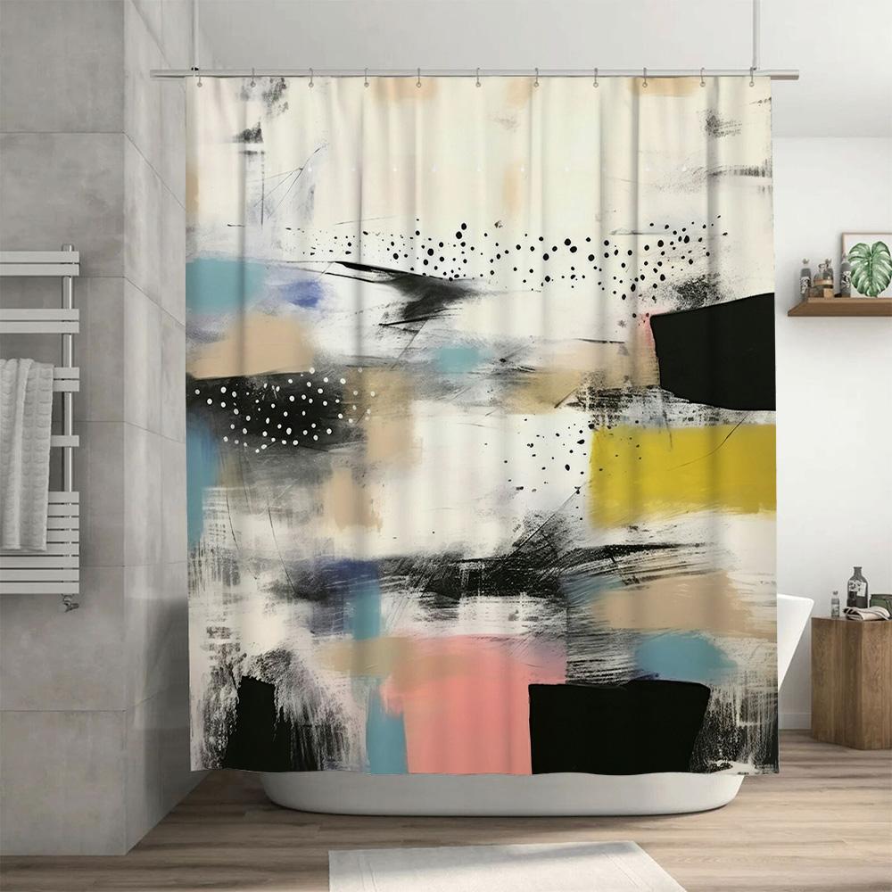 Bright Red Abstract Shower Curtain Set Modern Cityscape Bathroom Decor for Home Decoration