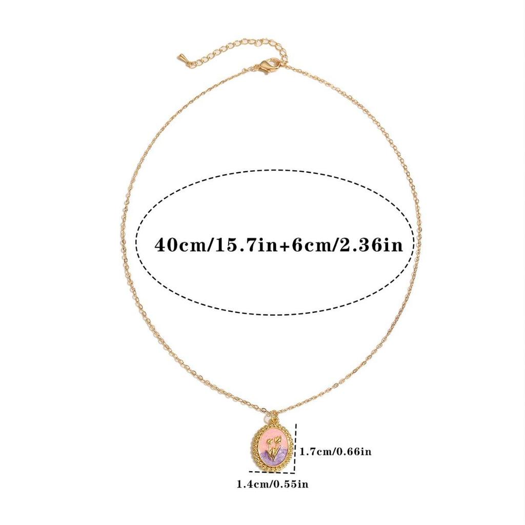 Retro Court Tulip Clavicle Necklace: Pink-Purple Gradient Flower Drip