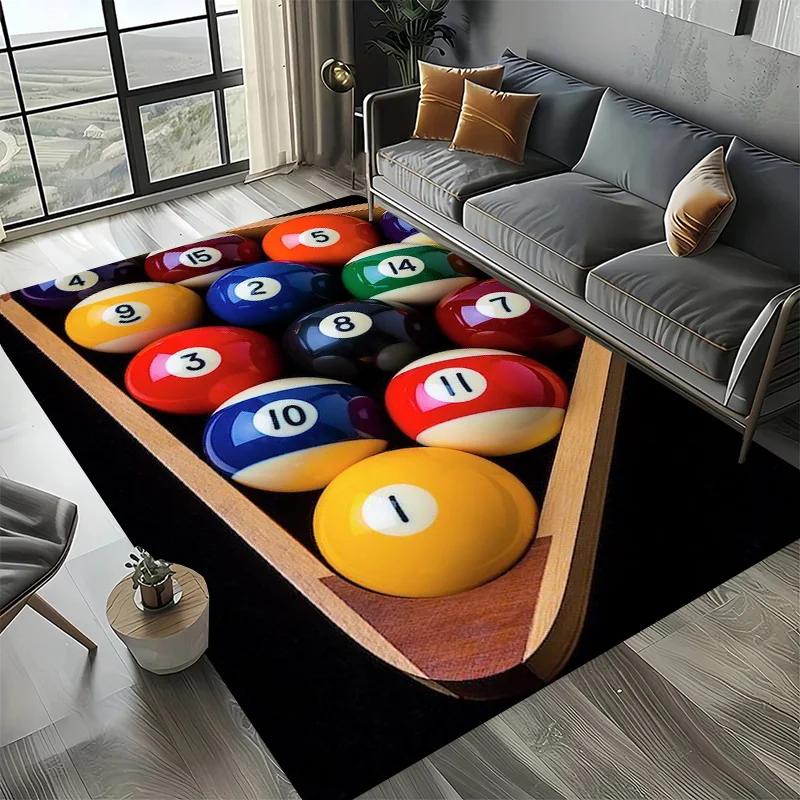 Large Washable Area Rug with Black Pool Ball 8 Design, Non-Slip Sofa Kitchen Toilet Carpet for Living Room Decoration