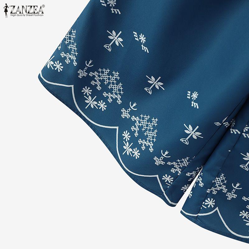 ZANZEA Women Casual Elastic Waist Loose Print Cropped Pants