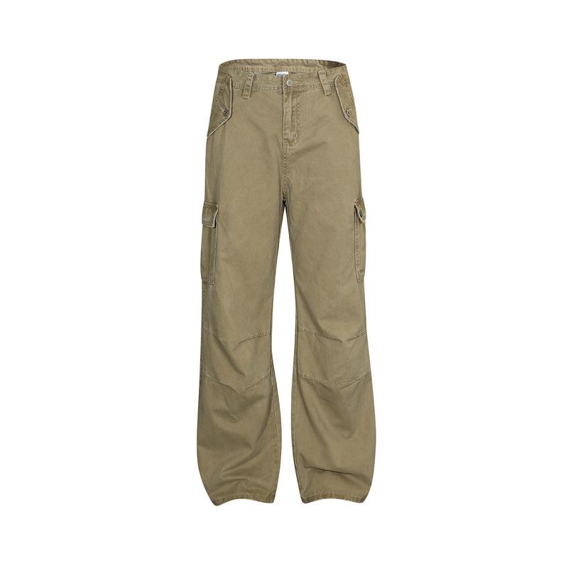 

Унисекс-комбинезон прямого кроя в американском ретро-стиле с множеством карманов — потертые, состаренные, повседневные брюки свободного кроя. M хаки