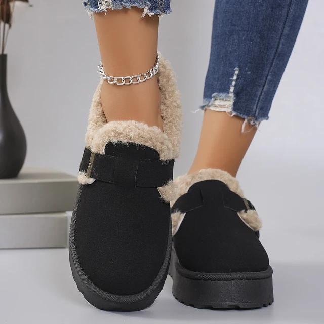 2024 New Winter Women's Shoes Fashionable Retro Thick Soled Cotton Shoes with Velvet Warmth and Anti Slip Snow Boots