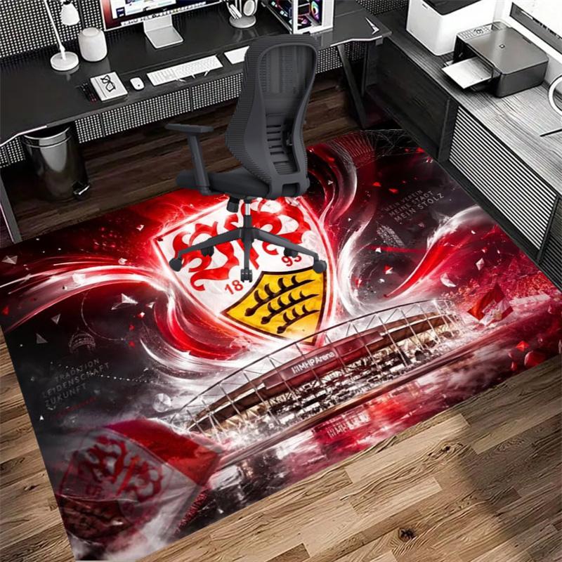VfB Stuttgart Club Crest Red Wave Stadium Print Area Rug German Soccer Fan Non Slip Rectangular Floor Mat Gaming Room Living Bedroom Home Decor Rug