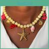 Beaded Necklace With Shell Beads And Geometric Pendant For Women