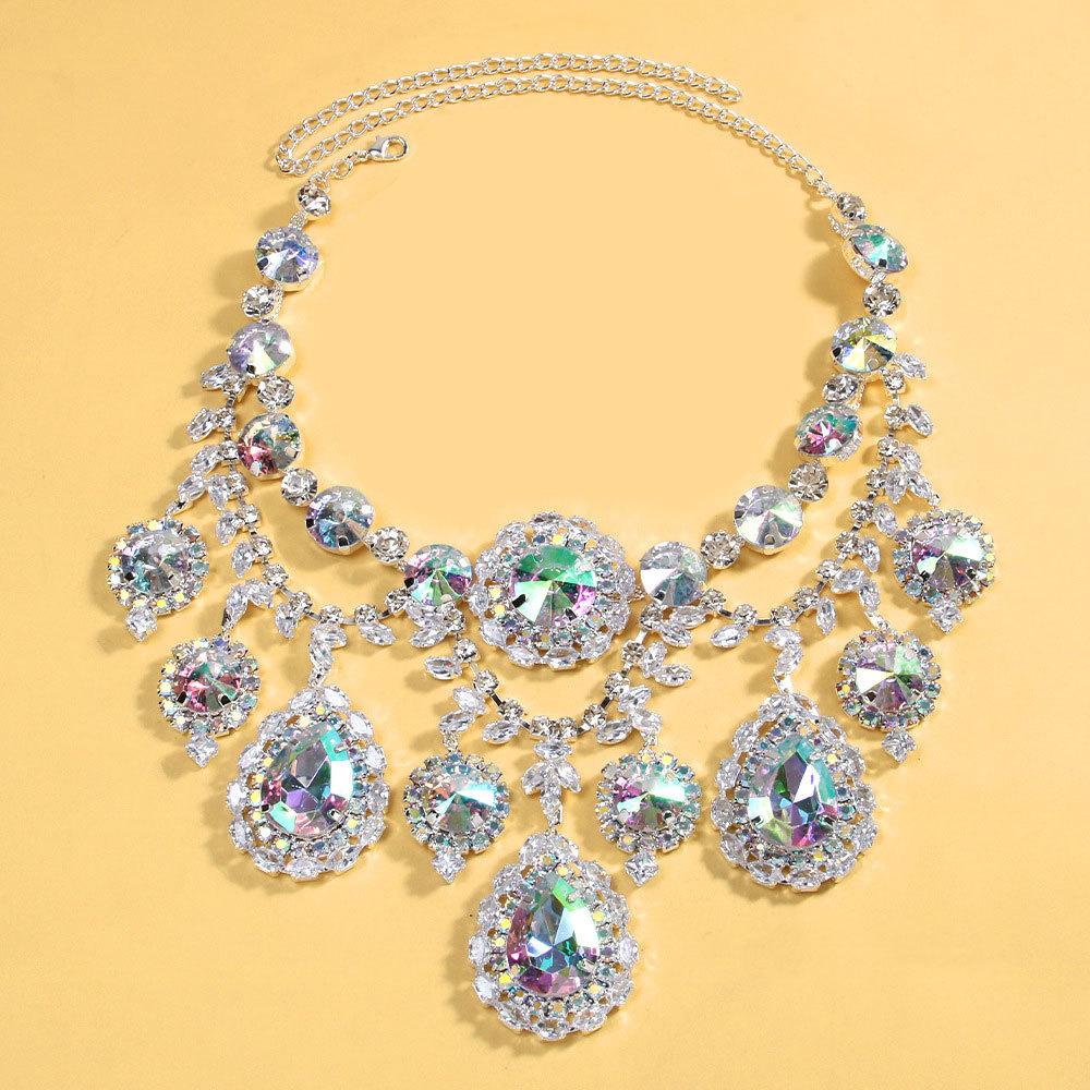 Exaggerated Water Drop Jewelry Set Personalized Design Rhinestone Necklace Earrings A Set Of Accessories Jewelry Set