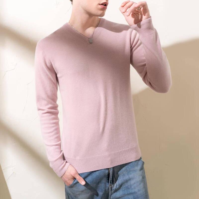 Sinuofu De Men's Spring 100% Cashmere V-Neck Sweater