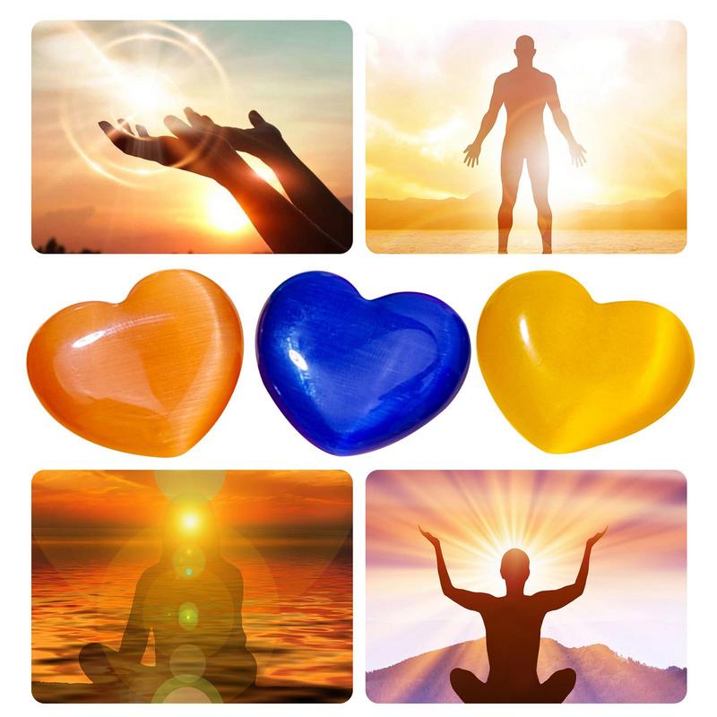 Crystal Heart Stones Heart Shaped Cat Eye Stones Portable Decorative Home Ornament Elegant Desk Decor For Meditation Relaxing