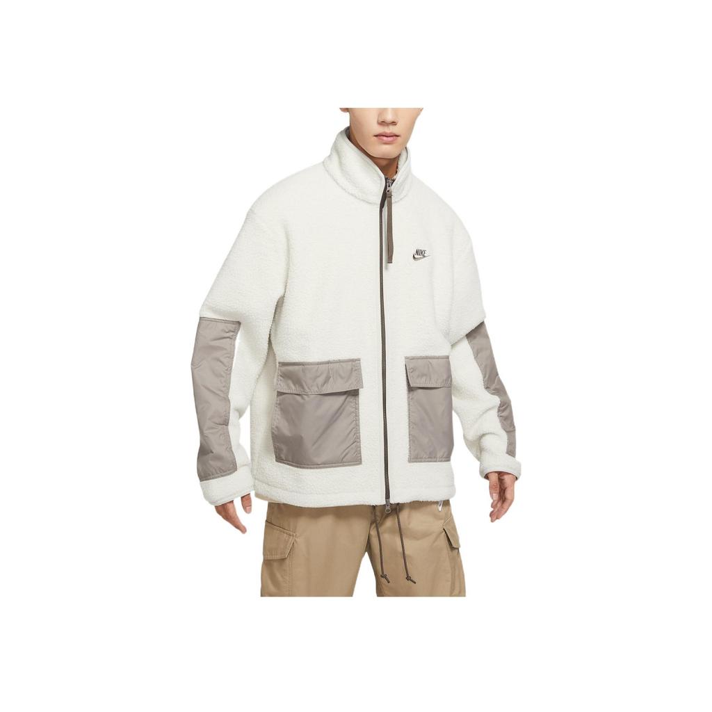 Nike Embroidered Logo Zip-Up Fleece-Lined Jacket Men Outerwear White DV8183-072