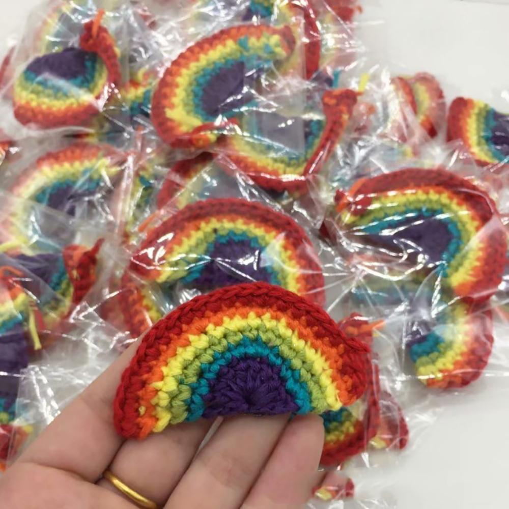 

6Pcs Handmade Crochet Cotton Wool Rainbow for Cap Sweater Canvas Bag Decoration DIY Clothing Patch Accessories