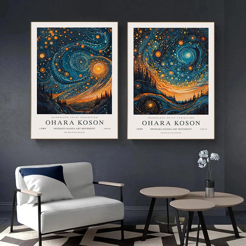 William Morris Starry Sunset Whale Peacock Animal Artwork Retro Exhibition Poster Canvas Paintings Wall Art Pictures Home Decor