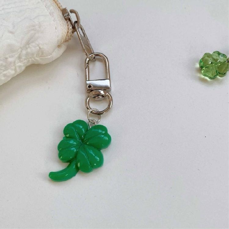 Green Four Leaf Grass Charm Pendant Chain Phone Strap Pocket Keychain Strap Hangings Decoration for Key Bag Purse
