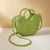 Handwoven Straw Rattan Half-Moon Bag - Women’s Large Capacity Hollow Out Crossbody Beach Shoulder Bag with Half-Round Design
